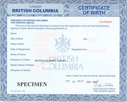 BC birth certificate example