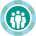 A green and blue circle icon with people.